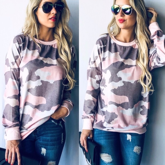 Tops - CARTER Camo Print Long Sleeve Top - BLUSH
